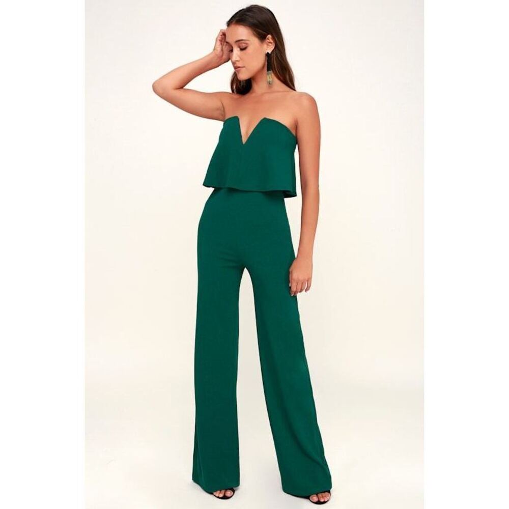 Lulus Power Of Love Emerald Green Strapless Jumpsuit, Size S